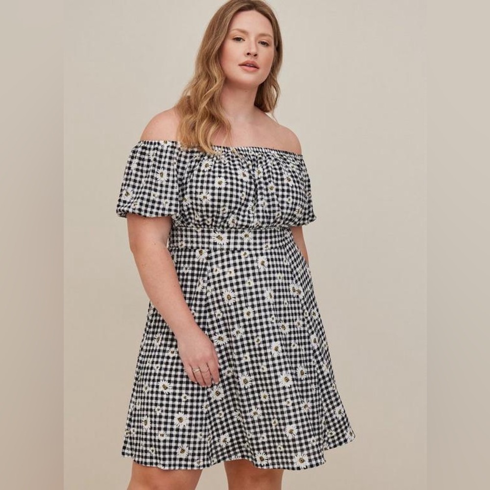 Torrid Mini Textured Knit Puff Sleeve Skater Dress